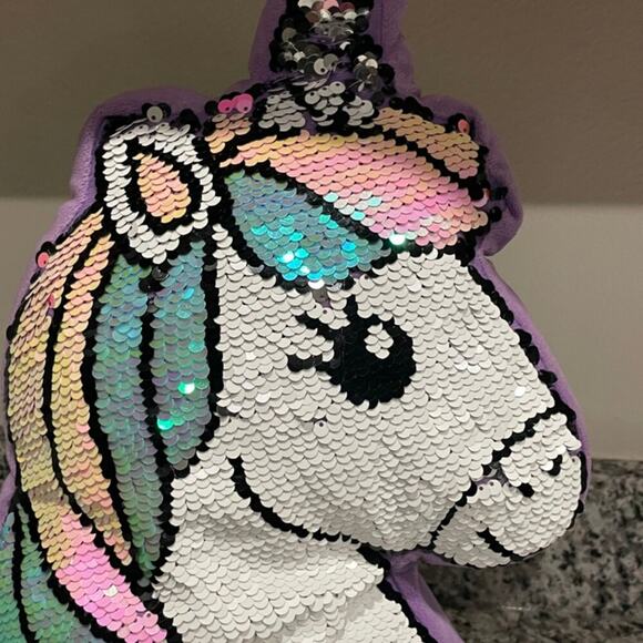 UNICORN PILLOW SEQUIN RAINBOW 16.5’ SOFT PLUSH DECORATIVE KAWAII COLLECTIBLE - Picture 4 of 10